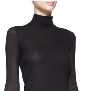 Donna Karan Sheer-Sleeve Turtleneck- Black- Size S